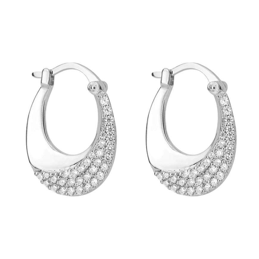 Knife Edge Hoop Earrings with CZ Wave