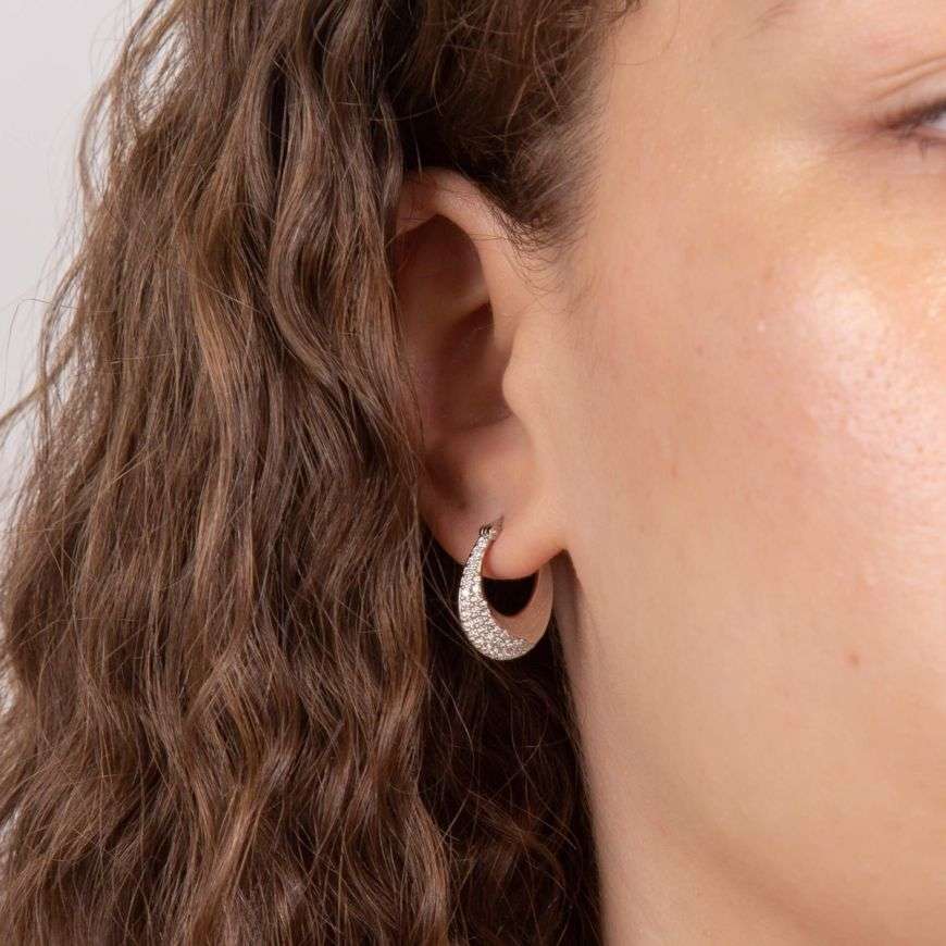 Knife Edge Hoop Earrings with CZ Wave