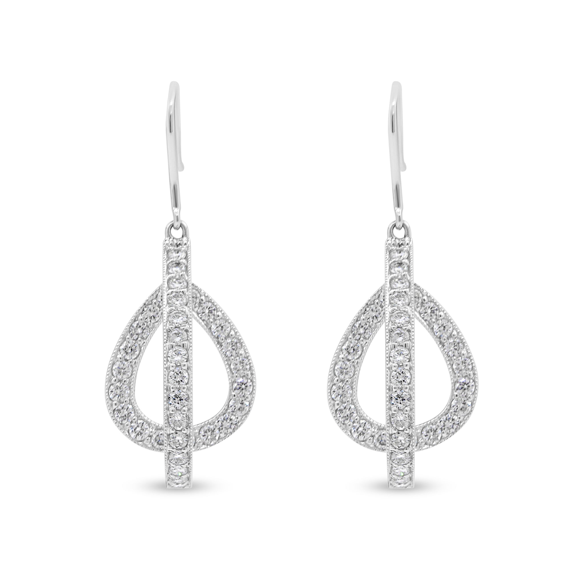 18ct White Gold Double Hoop Pear Shaped Diamond Earrings
