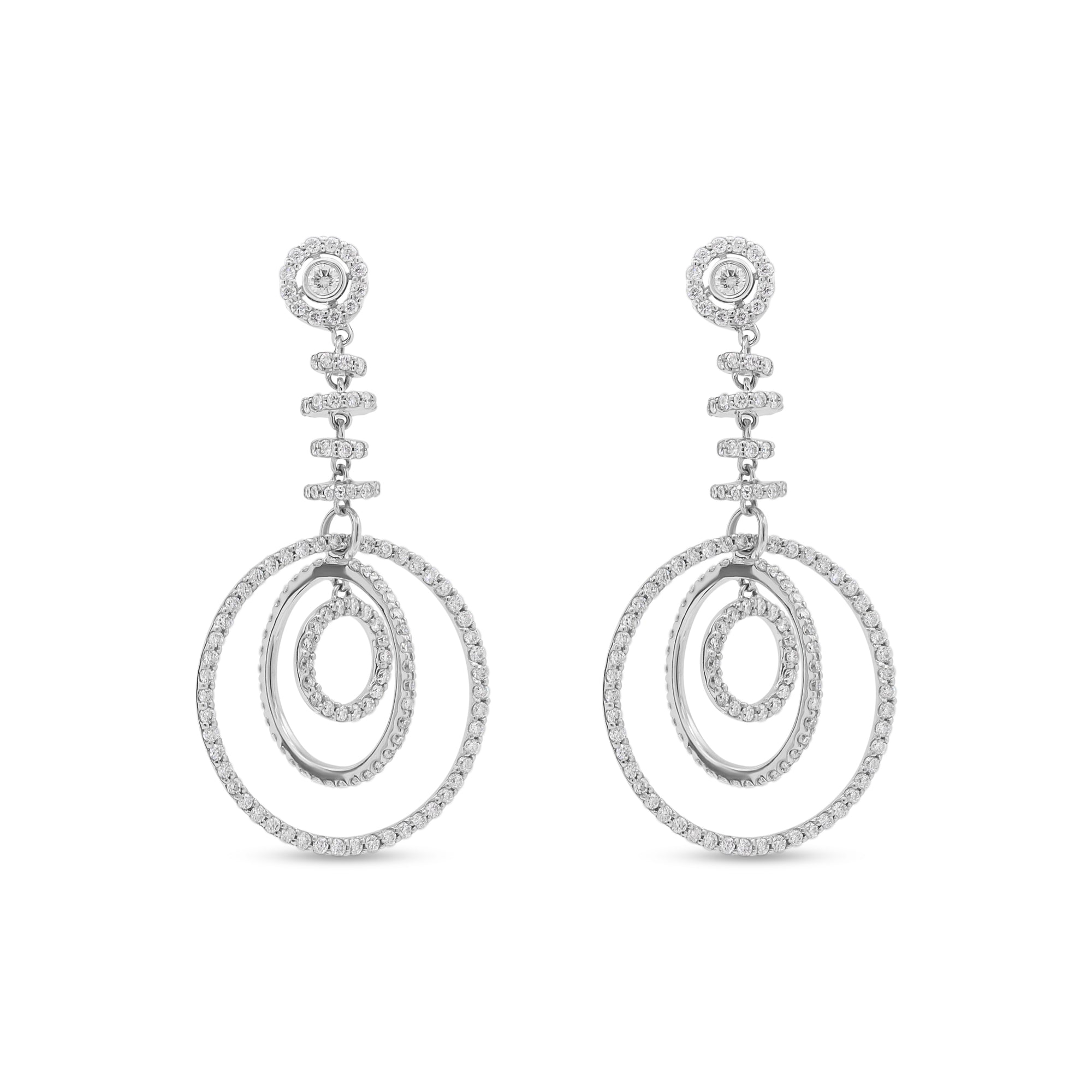 18ct White Gold Chandelier Circular Diamond Drop Earrings