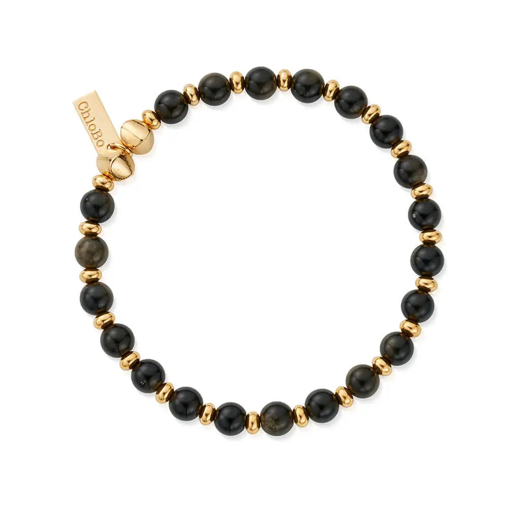 Men's Golden Obsidian Slim Round Bracelet