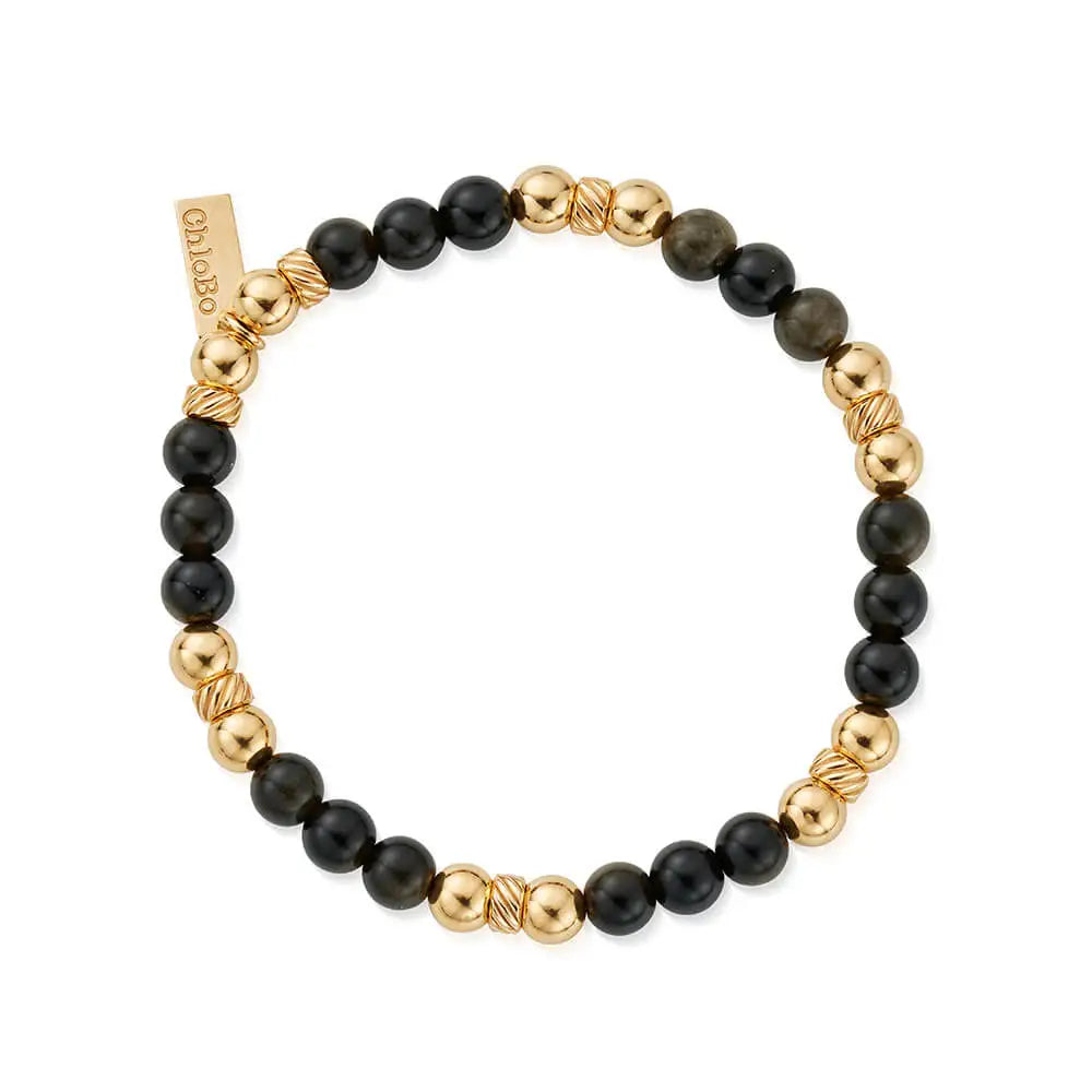 Men's Golden Obsidian Triple Ball Bracelet