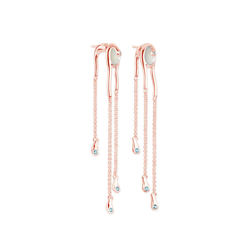 Pearl Drop Earrings with Blue Swarovski Crystals in 18ct Rose Gold Vermeil