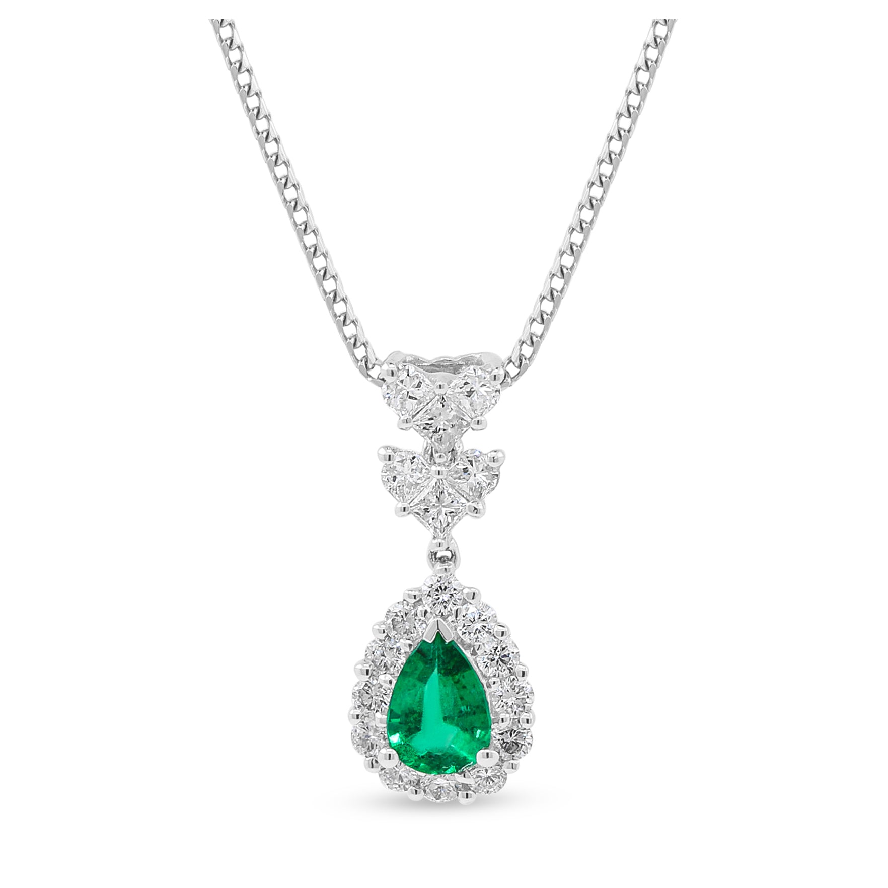 18ct White Gold Emerald and Diamond Pendant
