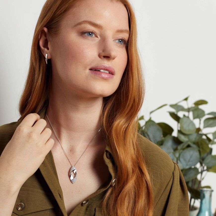 Navette Ribbon Pendant with Pave CZ