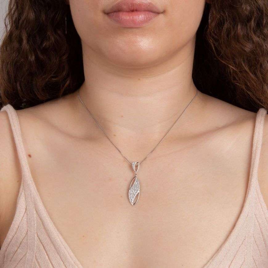 Navette Pendant with Pave CZ Wave