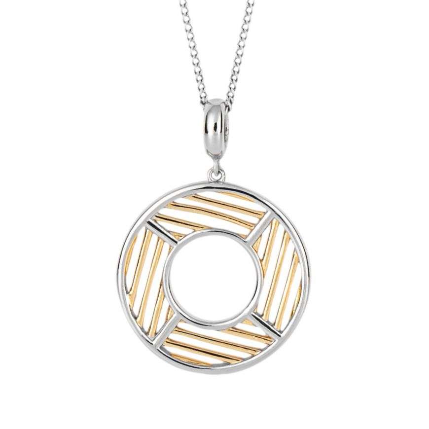 Geo Cage Design Open Circle Pendant with Yellow Gold Plating