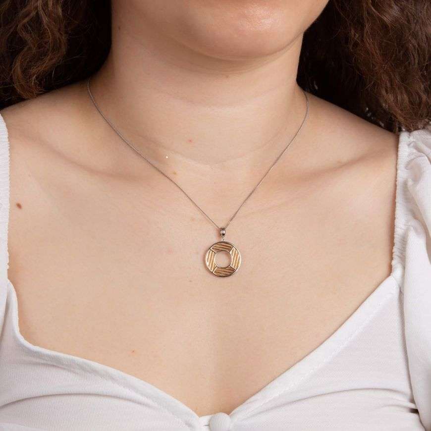Geo Cage Design Open Circle Pendant with Yellow Gold Plating