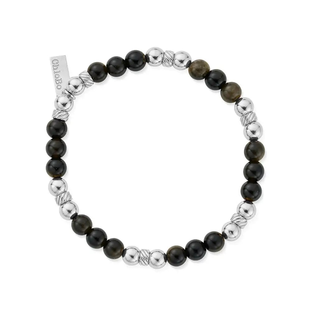 Men's Golden Obsidian Triple Ball Bracelet