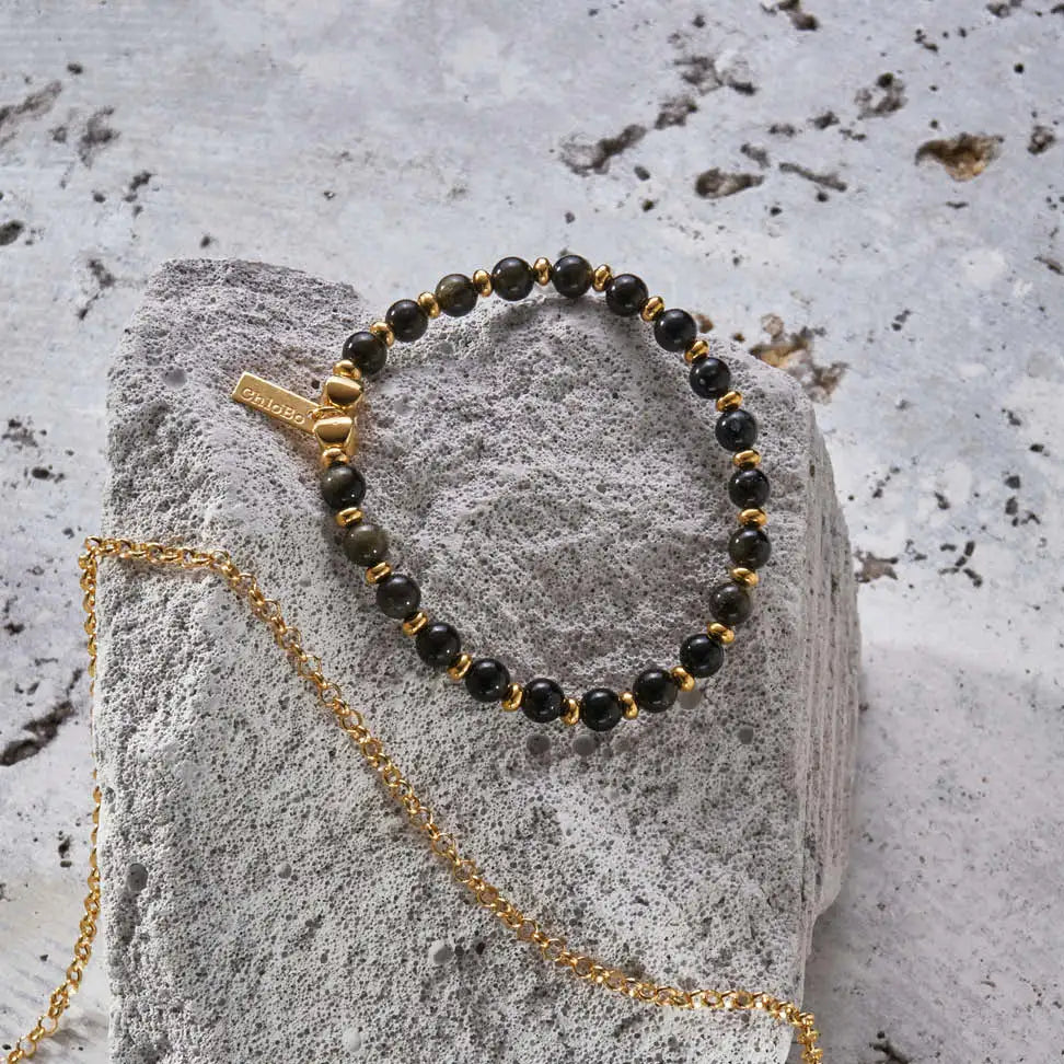 Men's Golden Obsidian Slim Round Bracelet