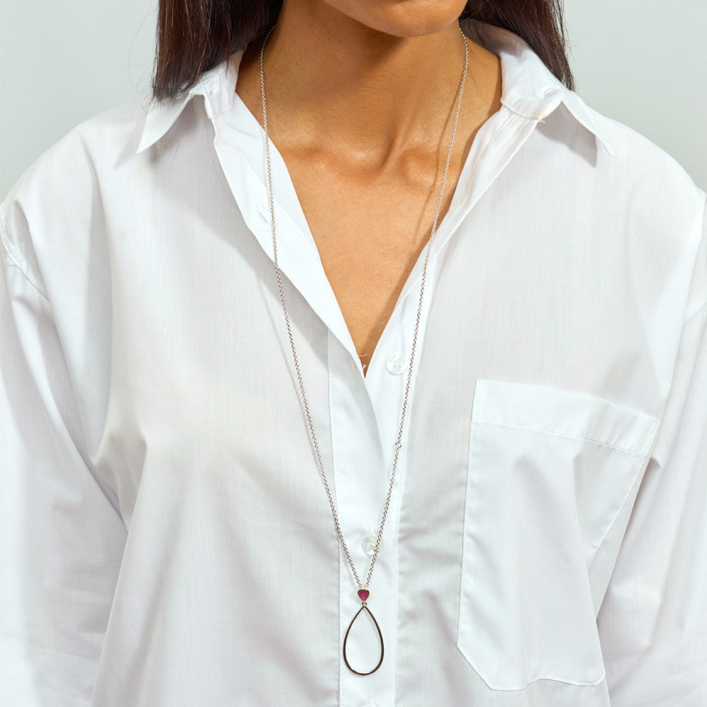 Long Petal Drop Necklace with Pear Cut Ruby