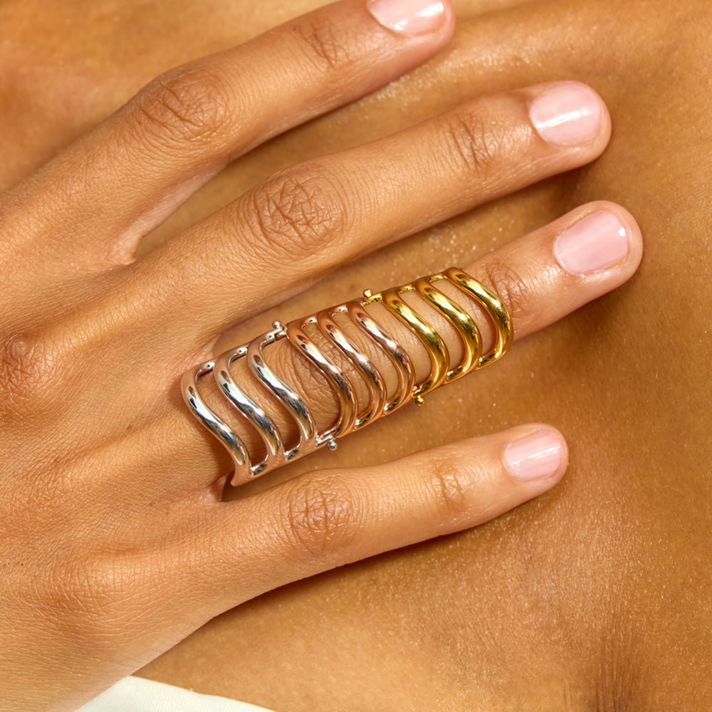 Tri Tone Waterfall Armour Ring