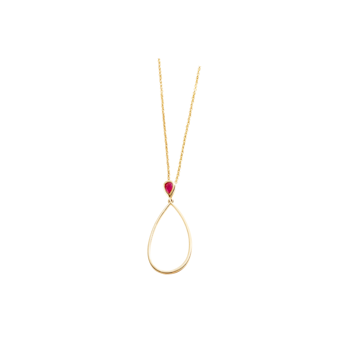 Long Petal Drop Necklace with Pear Cut Ruby