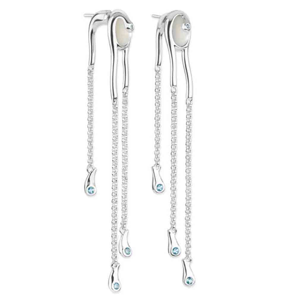 Pearl Drop Earrings with Blue Swarovski Crystals