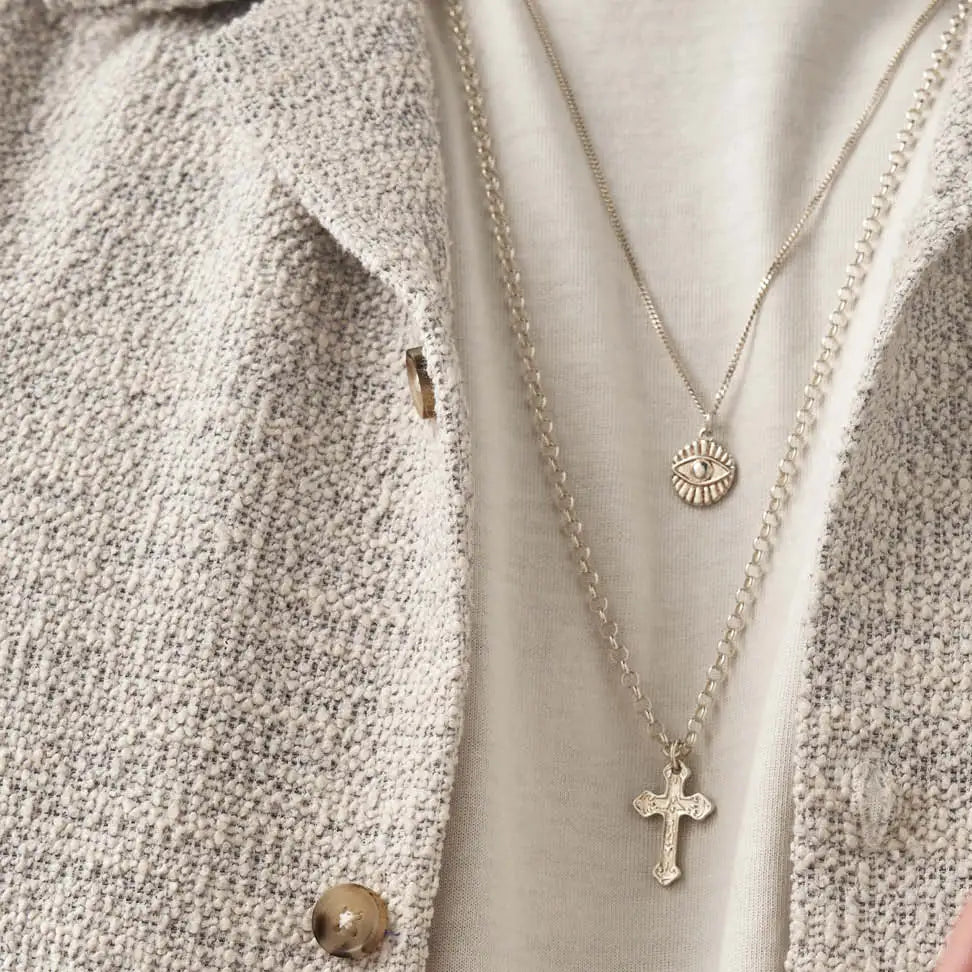 Men&#39;s Curb Chain Evil Eye Sunray Necklace