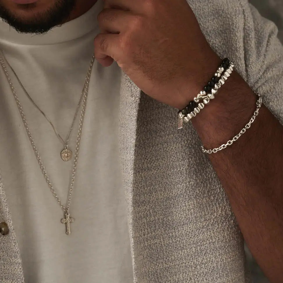 Men&#39;s Golden Obsidian Triple Ball Bracelet