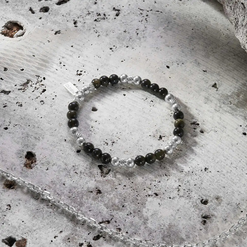 Men&#39;s Golden Obsidian Triple Ball Bracelet