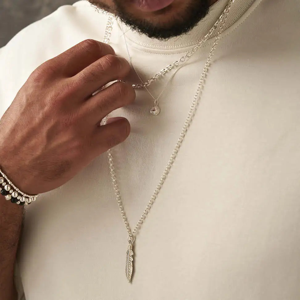 Men&#39;s Curb Chain Compass Necklace