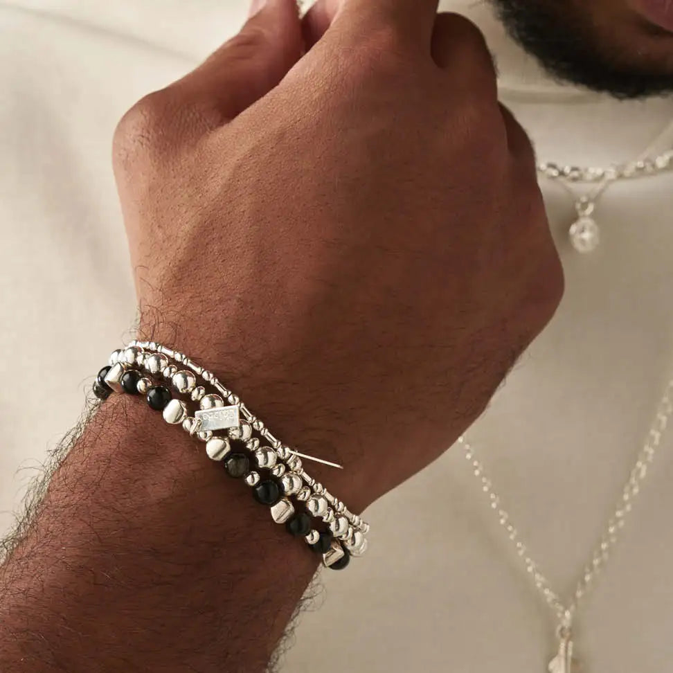 Men&#39;s Golden Obsidian Bullet Bracele