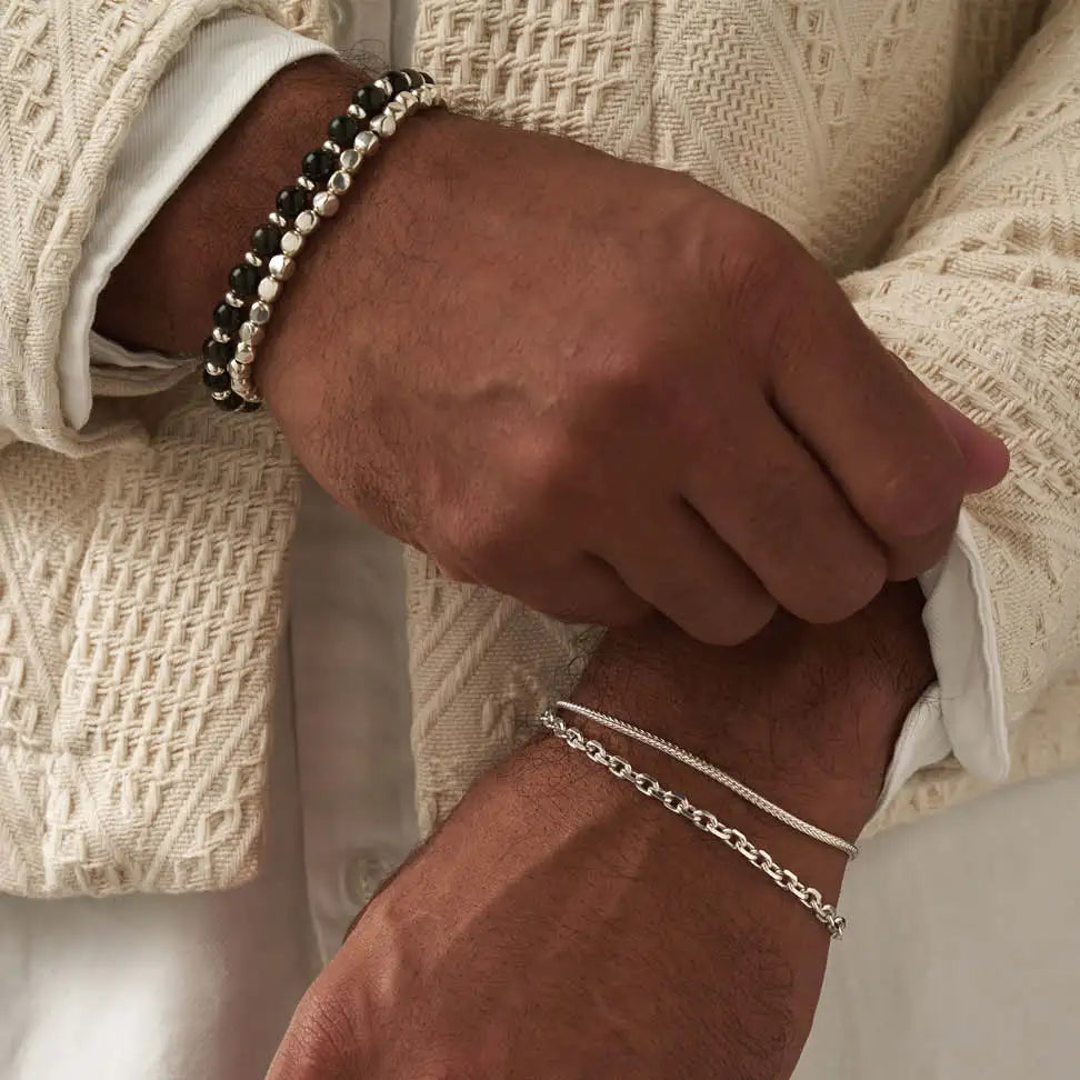 Men&#39;s Golden Obsidian Slim Round Bracelet