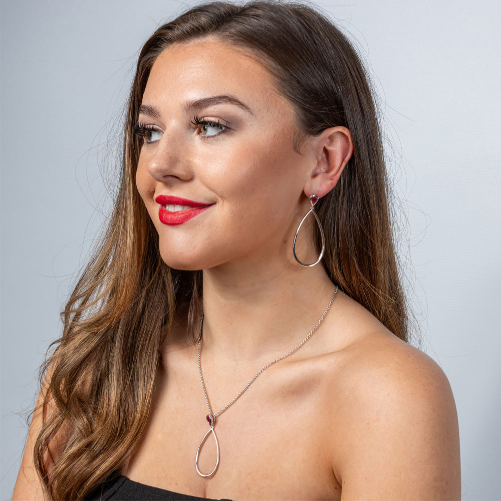 Petal Drop Earrings with Pear Cut Ruby